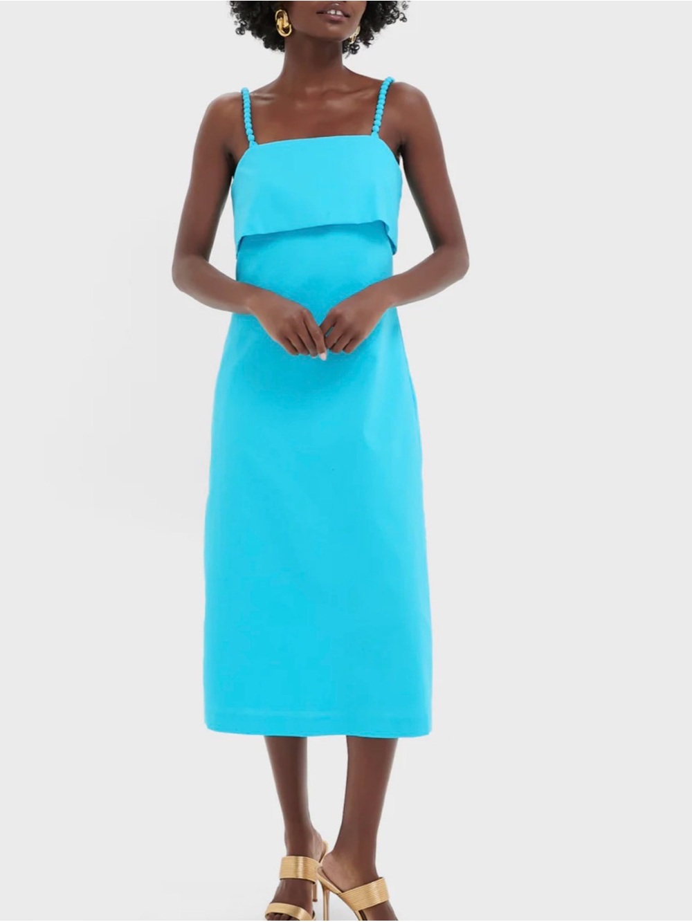 Hyacinth House Aqua Linen Azura Midi Dress Blue Size M